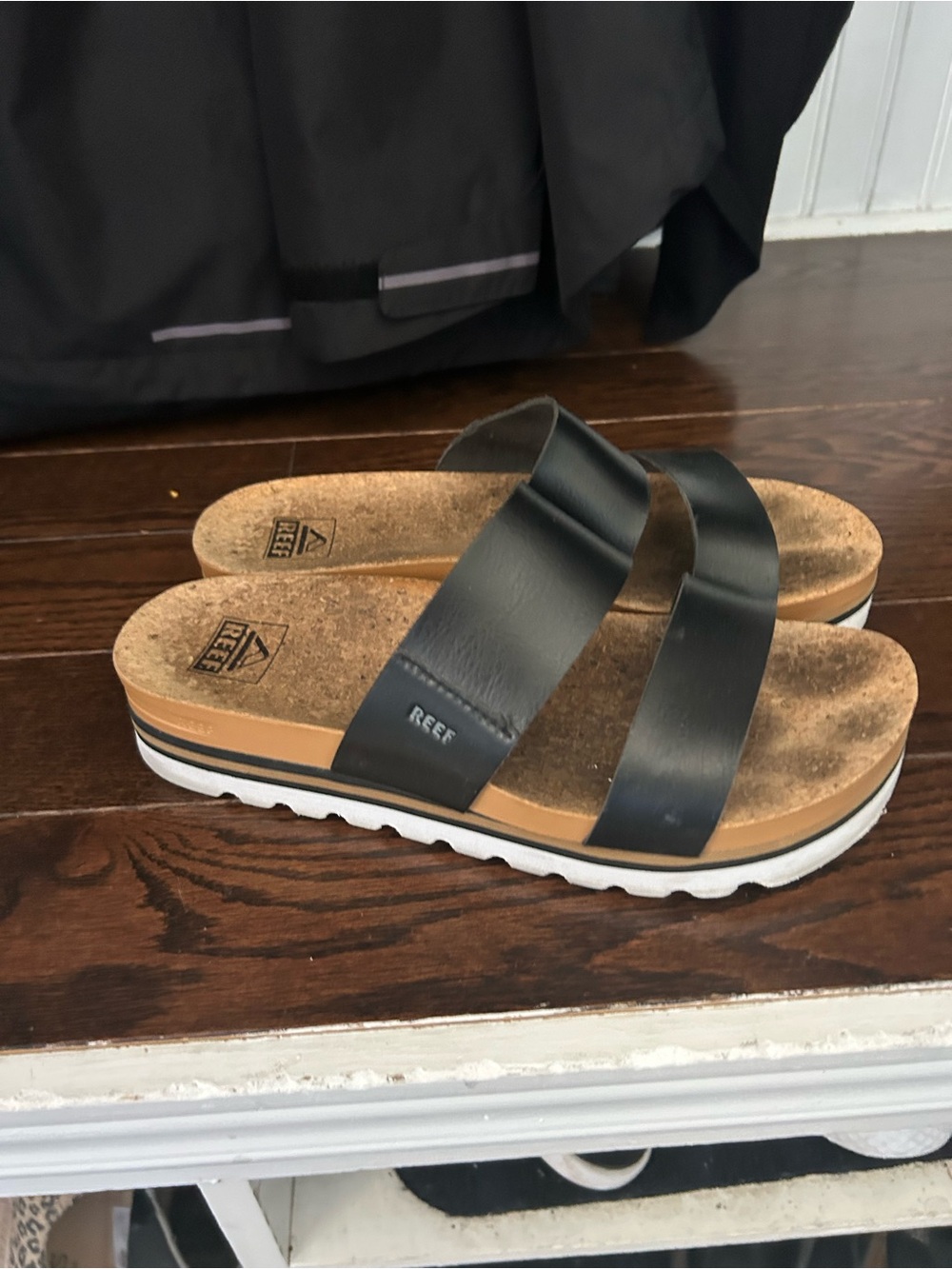 Reef Black Double-Strap Cork Footbed Slide Sandals
